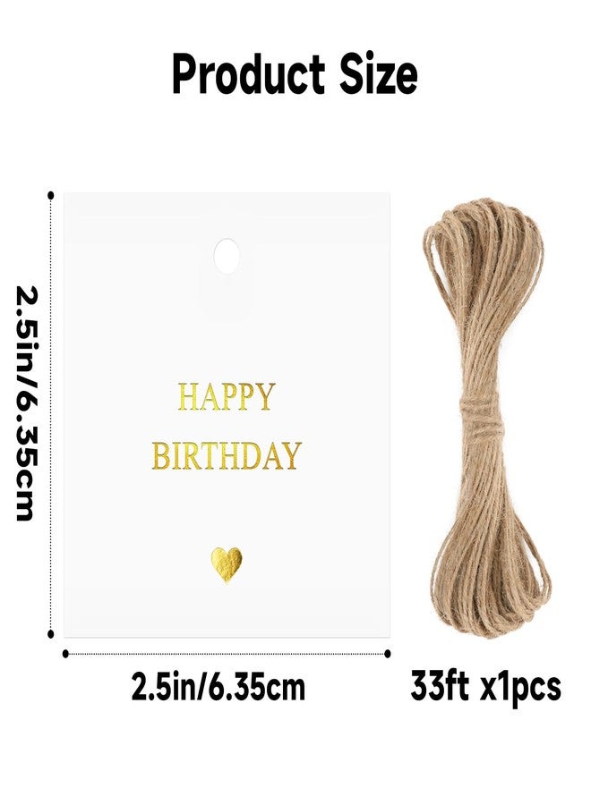 joycraft Birthday Gift Tags with String, 50Pcs Gold Foil Happy Birthday Party Favor Tag, 2.5 in White Square Paper Hangtags for Gift Wrapping, DIY Craft, Classroom, Office - Image 2